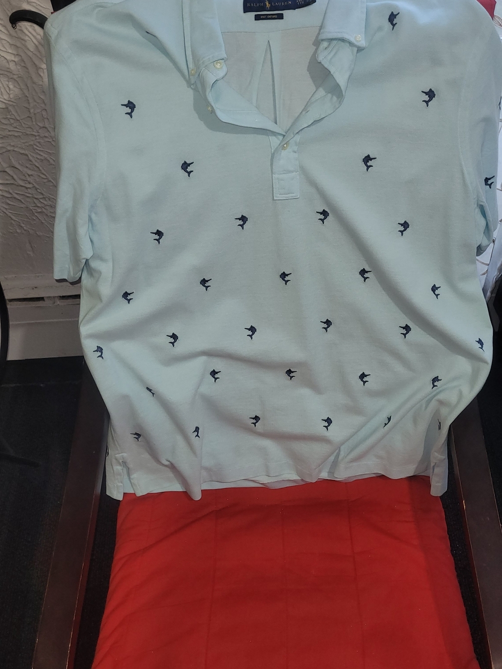 Ralph Lauren Pale Mint Polo with Navy Embroidered Motifs